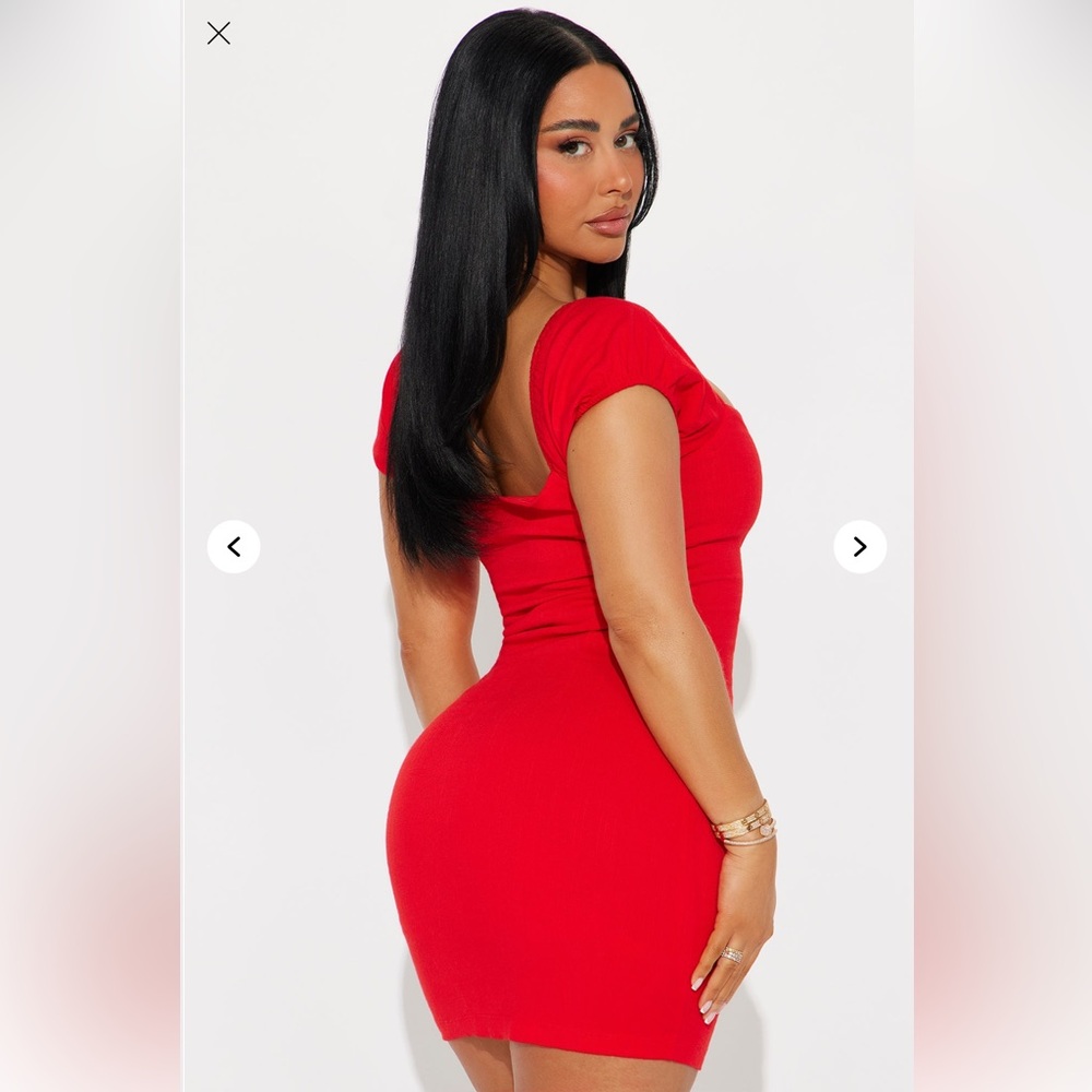 Red Stretch Linen Micro Mini Dress - Picture 3 of 6